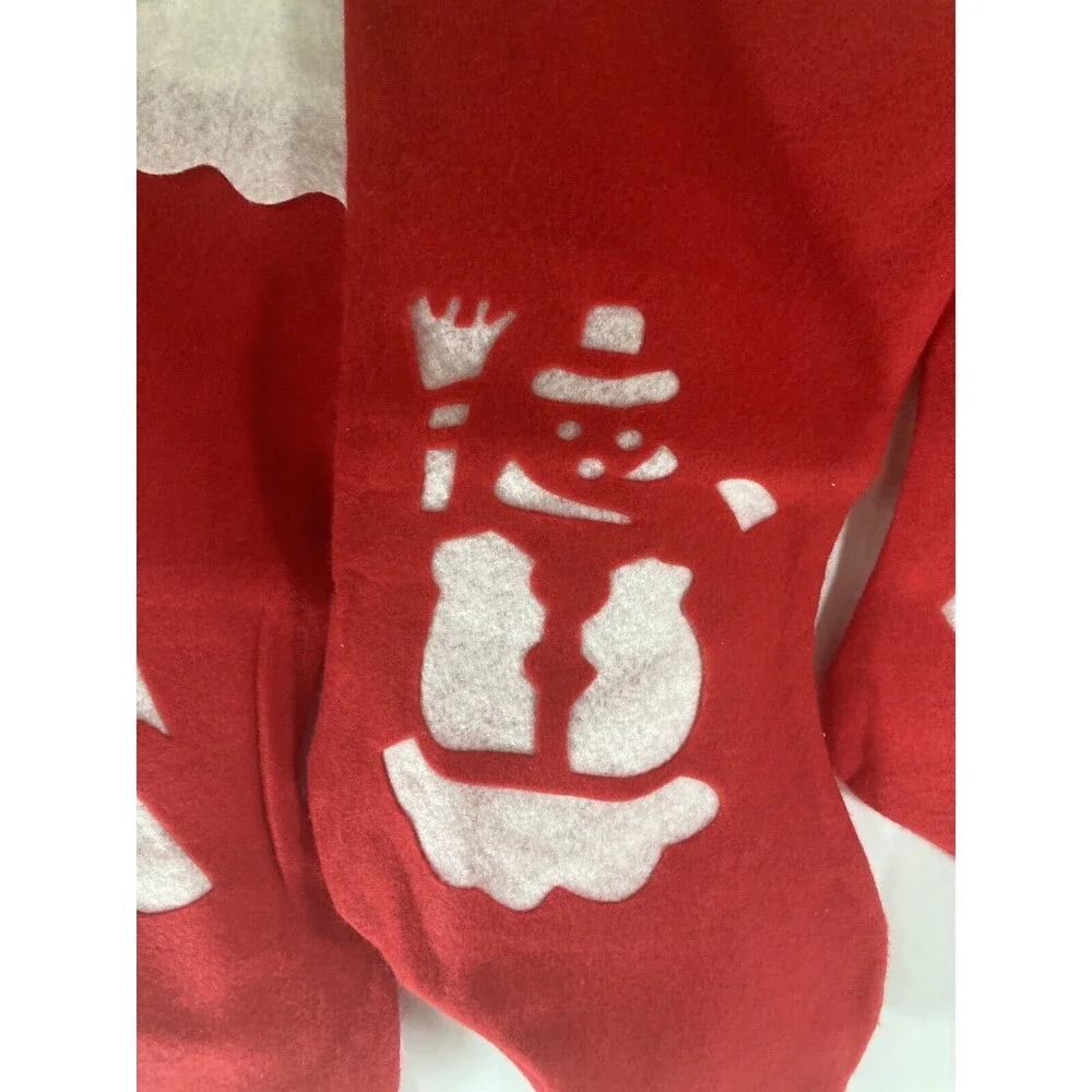 Vintage Large Red Felt Stockings 25.5” Set Of 3 Snowman Trees With Tags NOS